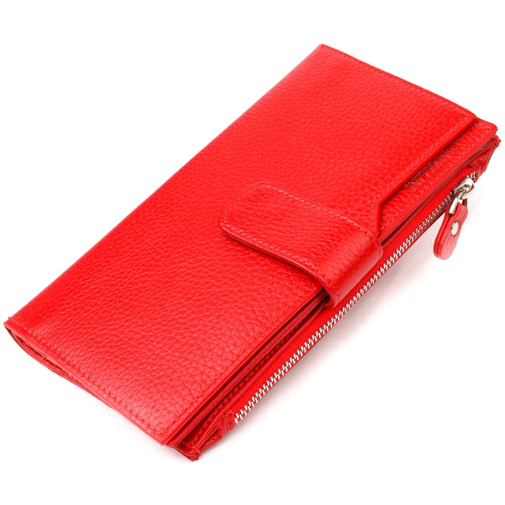 Вертикальний жіночий гаманець із натуральної шкіри CANPELLINI 21640 Червоний від компанії Shock km ua - фото 1