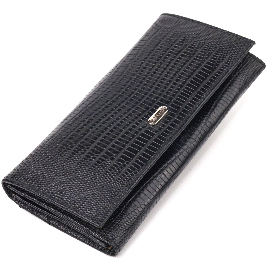 Відмінний фактурний горизонтальний жіночий гаманець з натуральної шкіри CANPELLINI 21653 Чорний від компанії Shock km ua - фото 1