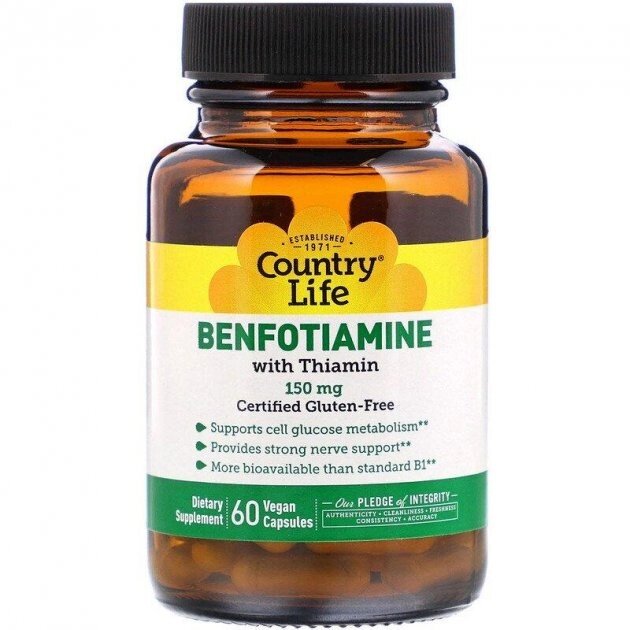 Вітаміни та мінерали Country Life Benfotiamine with Thiamine, 60 вегакапсул від компанії Shock km ua - фото 1