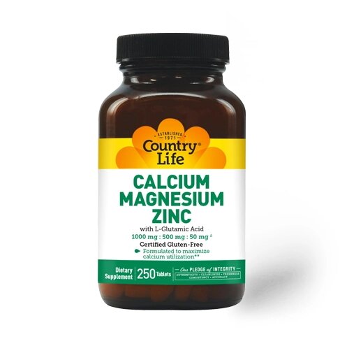 Вітаміни та мінерали Country Life Calcium Magnesium Zinc, 250 таблеток від компанії Shock km ua - фото 1