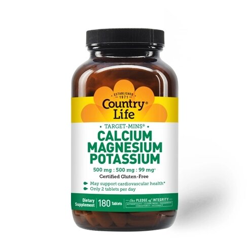 Вітаміни та мінерали Country Life Target-Mins Calcium Magnesium Potassium, 180 таблеток від компанії Shock km ua - фото 1