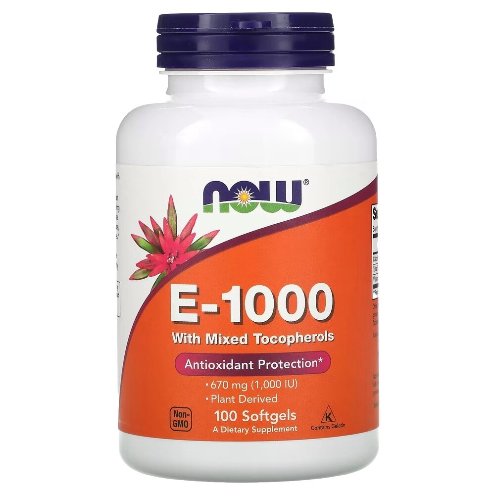 Вітаміни та мінерали NOW Vitamin E-1000 with Mixed Tocopherols, 100 капсул від компанії Shock km ua - фото 1