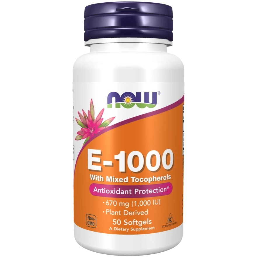 Вітаміни та мінерали NOW Vitamin E-1000 with Mixed Tocopherols, 50 капсул від компанії Shock km ua - фото 1