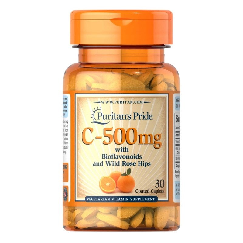 Вітаміни та мінерали Puritan's Pride Vitamin C-500 mg with Bioflavonoids and Rose Hips, 30 каплет від компанії Shock km ua - фото 1