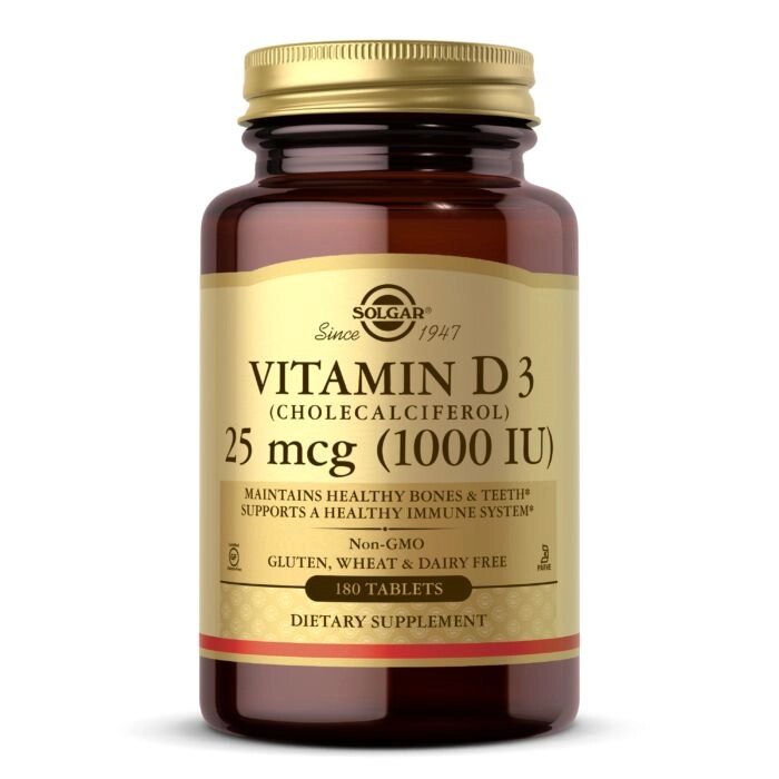 Вітаміни та мінерали Solgar Vitamin D3 25 mcg, 180 таблеток від компанії Shock km ua - фото 1