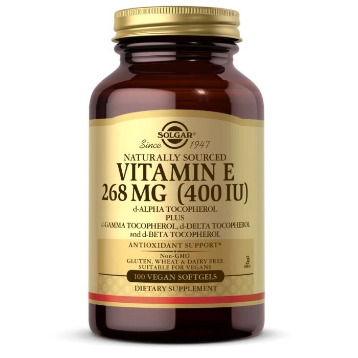 Вітаміни та мінерали Solgar Vitamin E 268 mg (400 IU) Mixed Tocopherols, 100 вегакапсул від компанії Shock km ua - фото 1