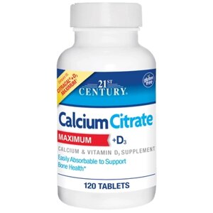 Вітаміни та мінерали 21st Century Calcium Citrate +D3 Maximum, 120 таблеток