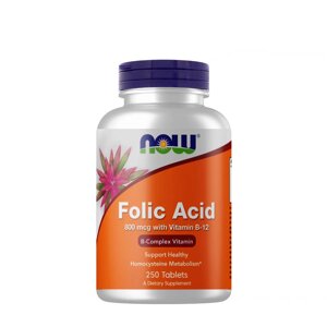Вітаміни та мінерали NOW Folic Acid 800 mcg with Vitamin B12, 250 таблеток