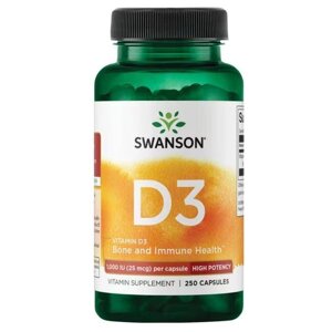 Вітаміни та мінерали Swanson Vitamin D3 1000 IU High Potency, 250 капсул