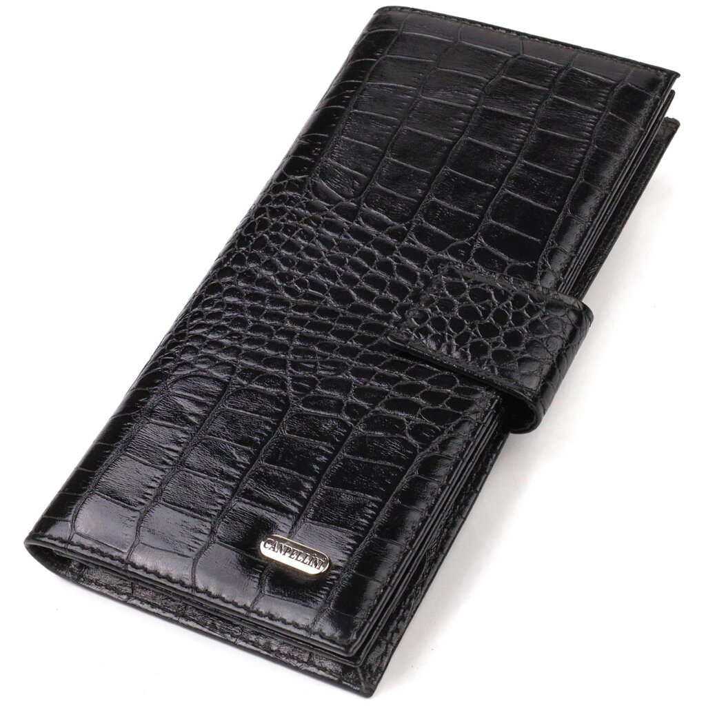 Вузький гаманець для чоловіків з натуральної шкіри з тисненням під крокодила CANPELLINI 21914 Чорний від компанії Shock km ua - фото 1