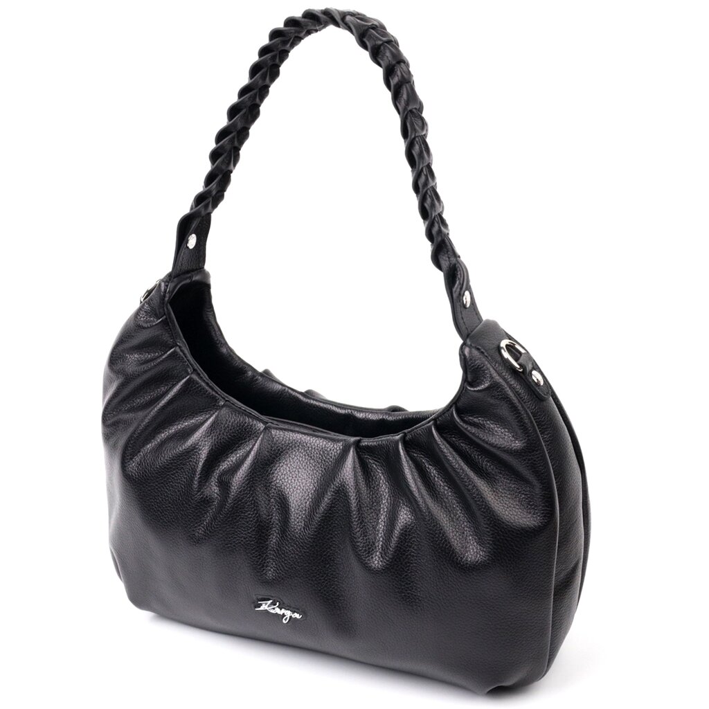 Якісна жіноча сумка багет KARYA 20838 шкіряна Чорний від компанії Shock km ua - фото 1