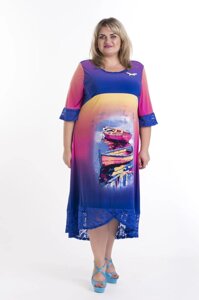 Яскрава стильна сукня "Причал" 62-64 66-68 з обробкой з гіпюра