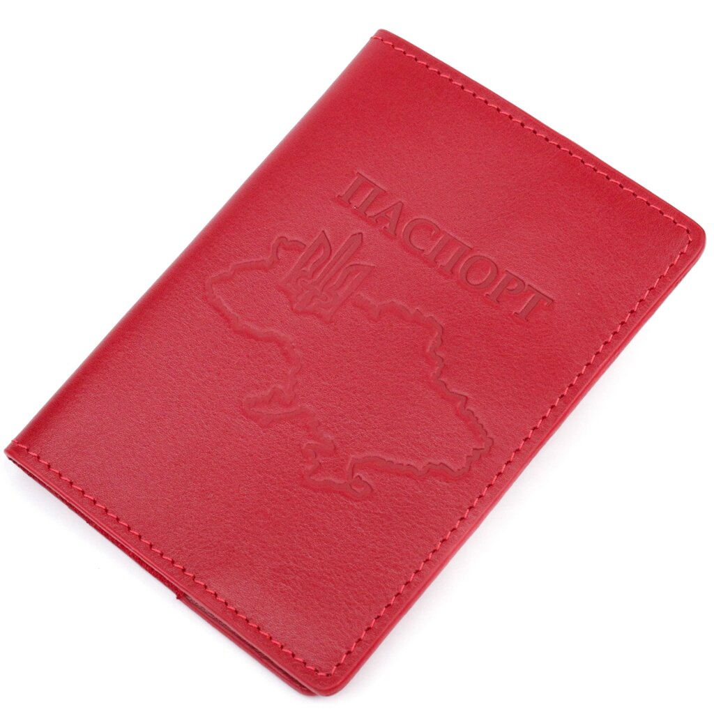 Яскрава шкіряна обкладинка на паспорт Карта GRANDE PELLE 16775 Червона від компанії Shock km ua - фото 1
