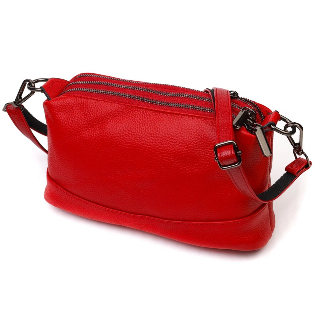 Яскрава сумка на три відділення з натуральної шкіри 22102 Vintage Червона від компанії Shock km ua - фото 1