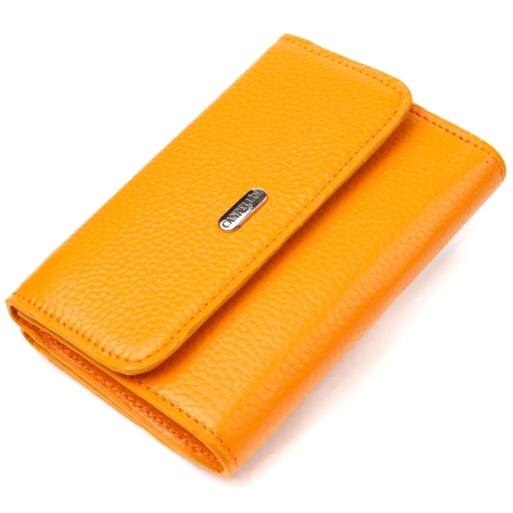 Яскравий гаманець для жінок із натуральної шкіри флотар CANPELLINI 21592 Жовтий від компанії Shock km ua - фото 1