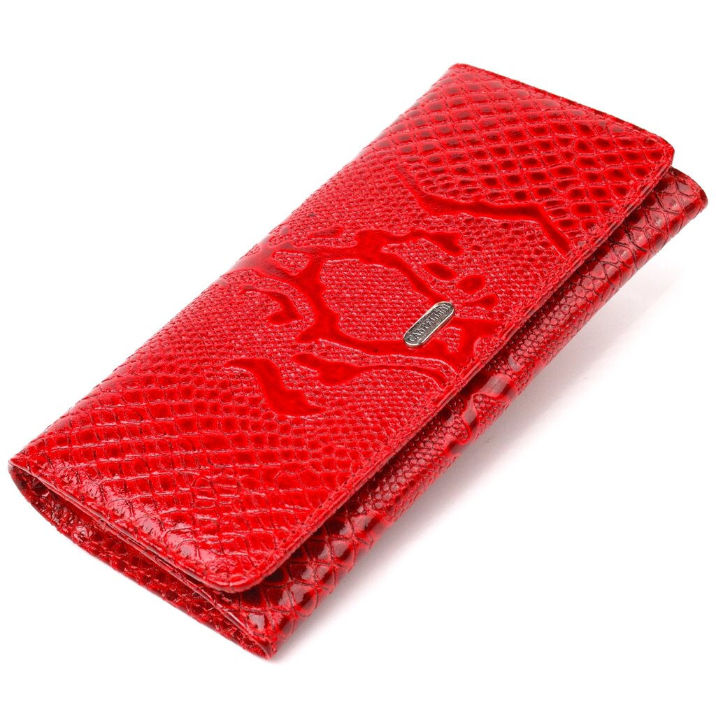 Яскравий лакований гаманець для жінок із натуральної фактурної шкіри CANPELLINI 21610 Червоний від компанії Shock km ua - фото 1