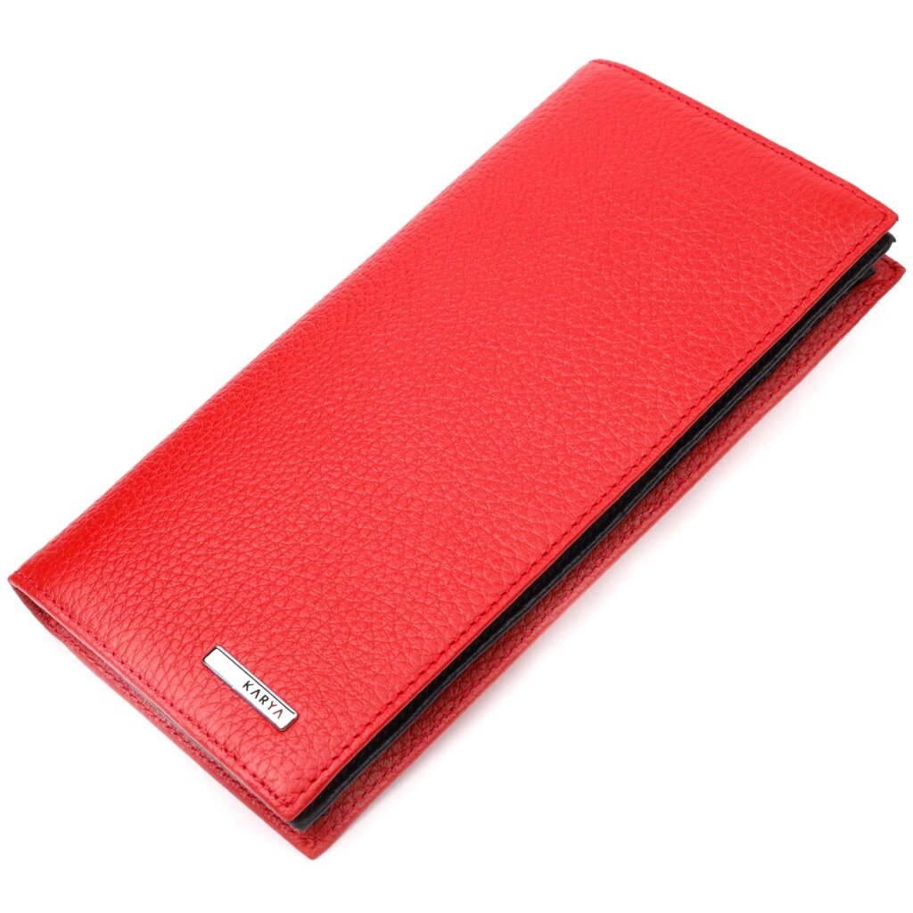 Яскравий вертикальний жіночий гаманець із натуральної шкіри KARYA 21018 Червоний від компанії Shock km ua - фото 1