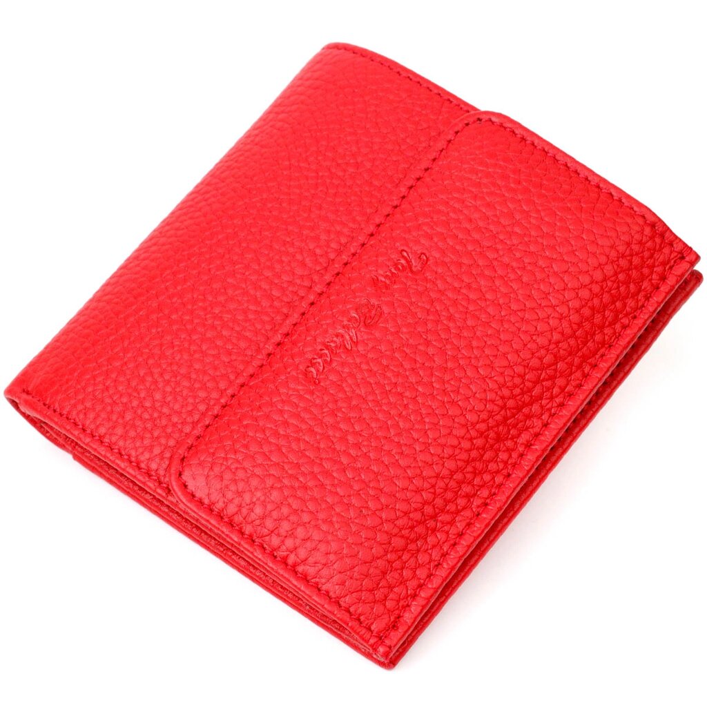 Яскравий жіночий гаманець із місткою монетницею на кнопці з натуральної шкіри Tony Bellucci 22011 Червоний від компанії Shock km ua - фото 1