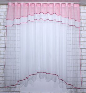 Занавіска (280х170см.) штора-тюль з ламбрекеном. 36 Колір рожевий з білим 50-363