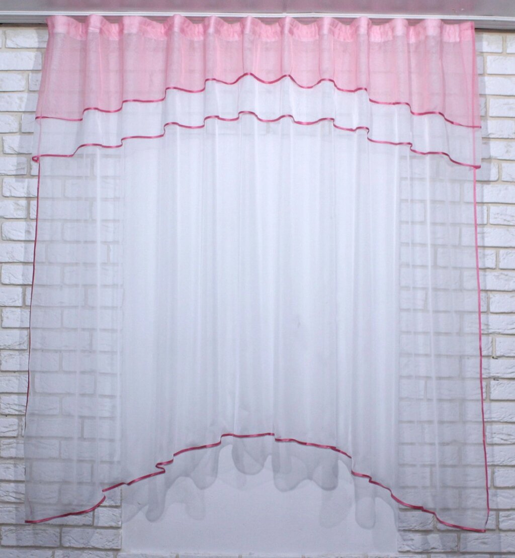 Занавіска (280х170см.) штора-тюль з ламбрекеном. №36 Колір рожевий з білим 50-363 від компанії Shock km ua - фото 1