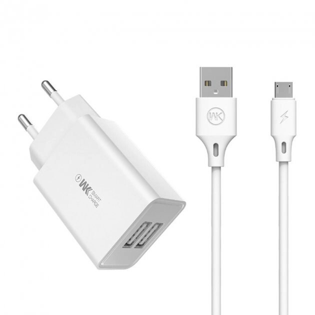 Зарядний пристрій USB WK Micro USB WP-U56m-White білий від компанії Shock km ua - фото 1