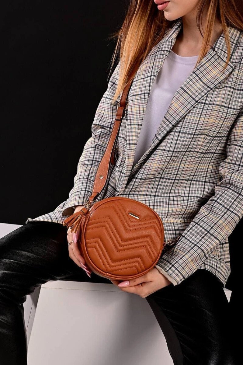 Женская сумка клатч круглая коричневая код 7-043 від компанії Shock km ua - фото 1