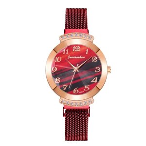 Жіночий наручний годинник із червоним ремінцем код 688