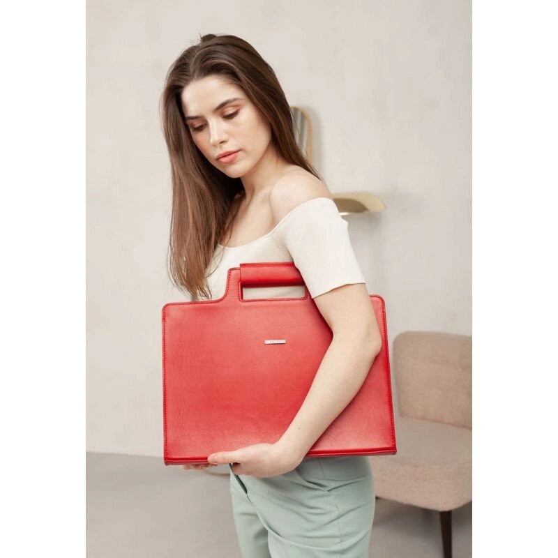 Жіноча шкіряна сумка для ноутбука і документів червона від компанії Shock km ua - фото 1