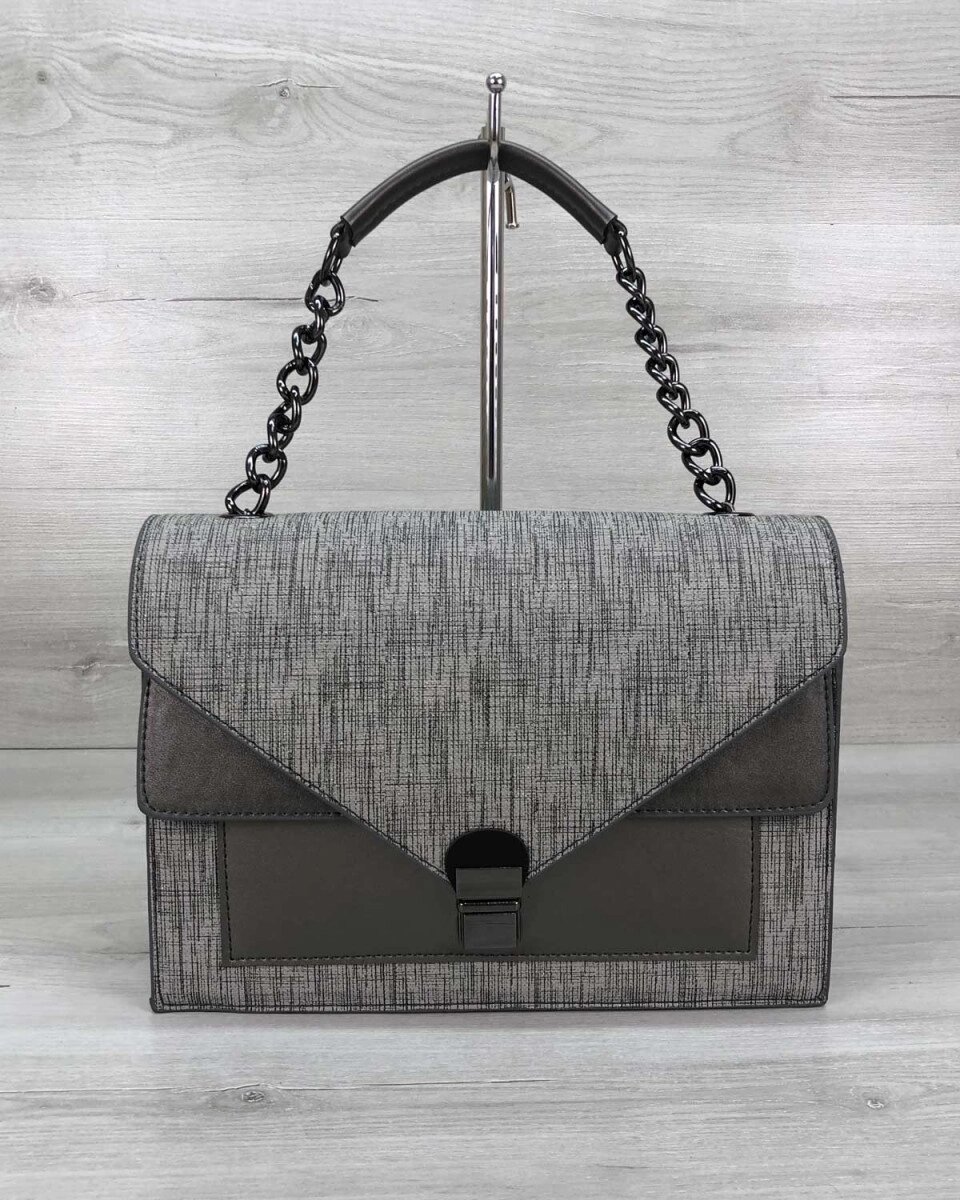 Жіноча стильна сумка «Amber» сірий блиск від компанії Shock km ua - фото 1