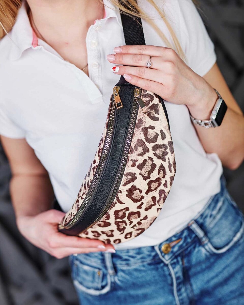 Жіноча сумка леопард бананка з чорним від компанії Shock km ua - фото 1