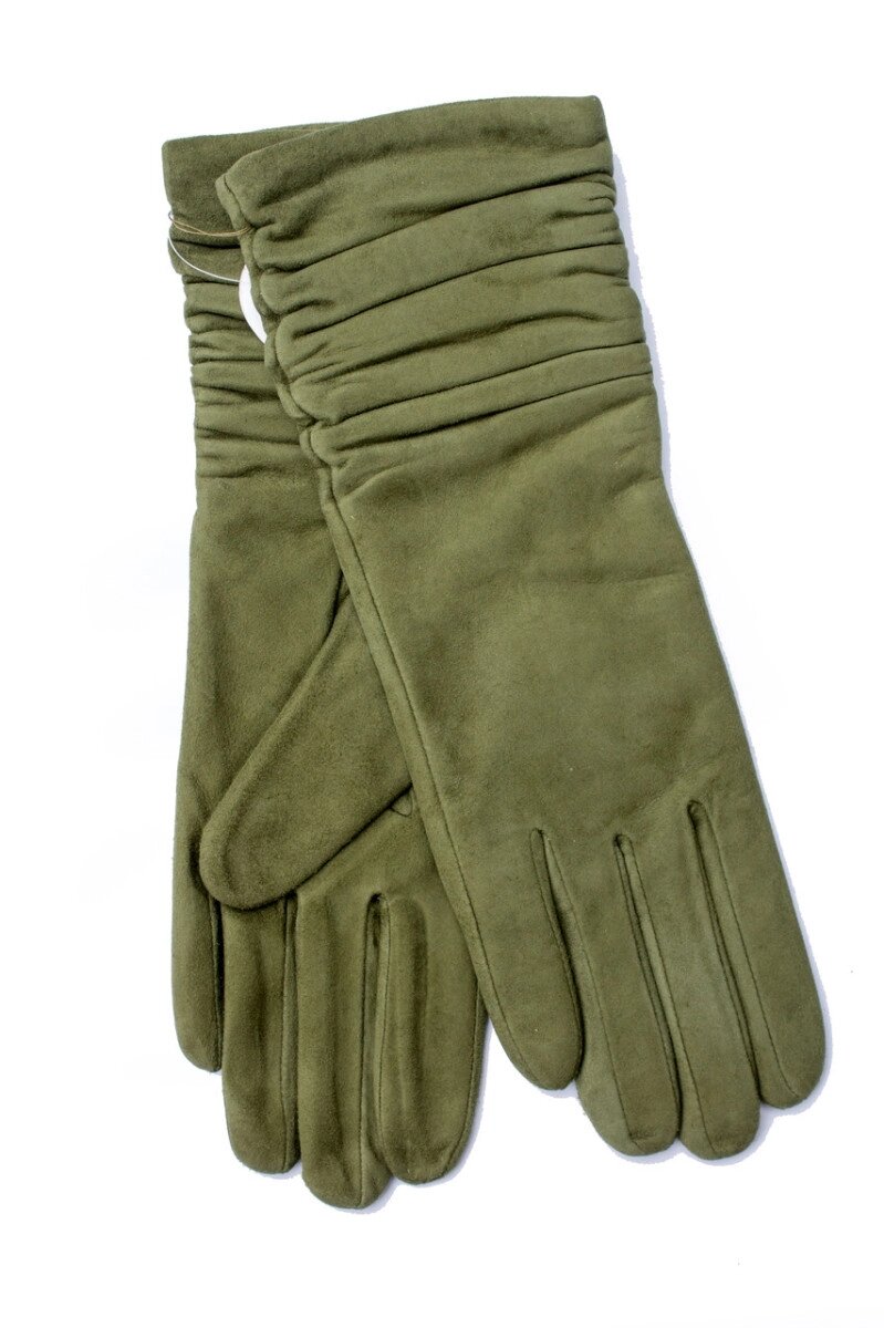 Жіночі подовжені замшеві рукавички зелені 796s2 від компанії Shock km ua - фото 1