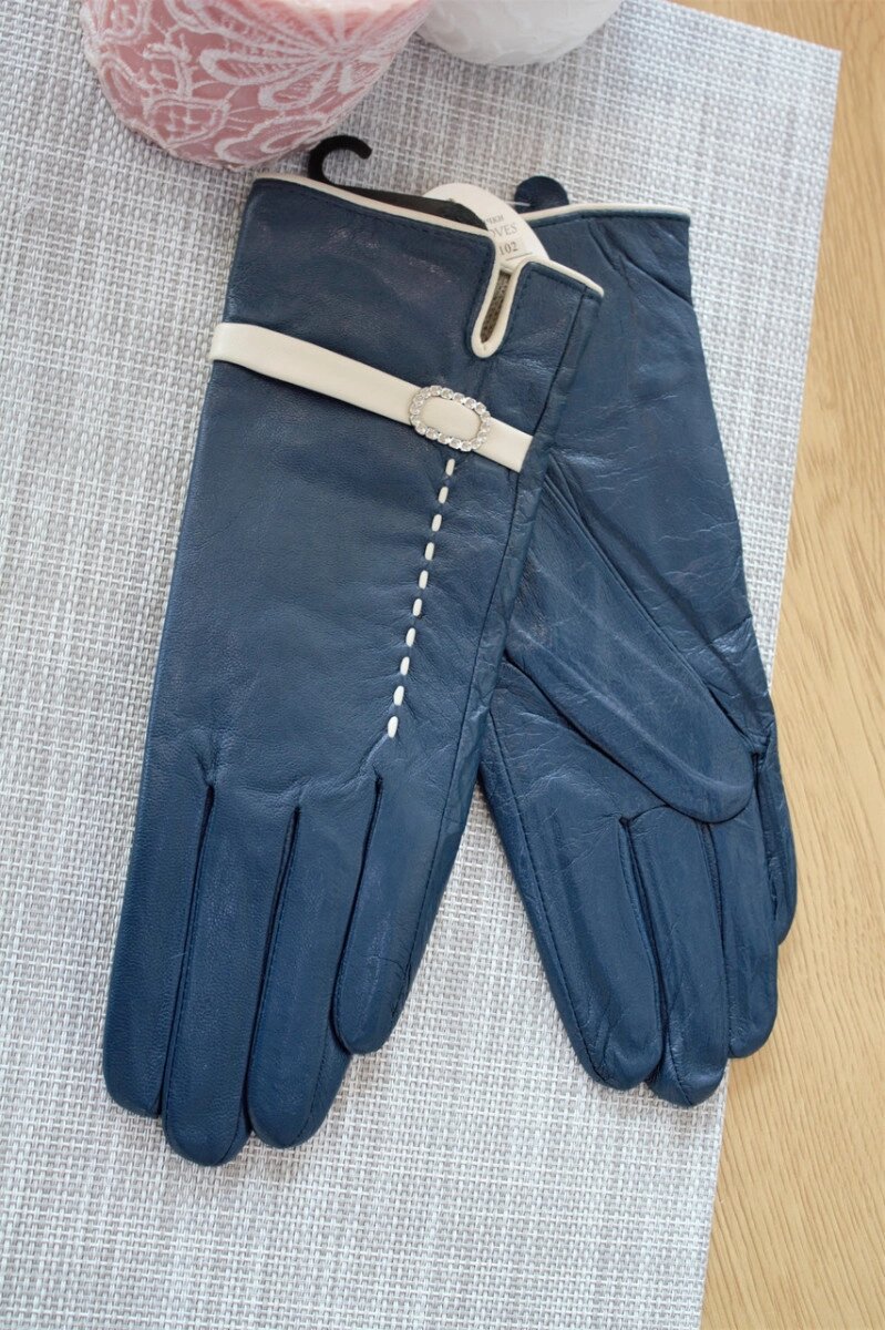 Жіночі шкіряні рукавички сині Маленькі WP-16102s1 від компанії Shock km ua - фото 1