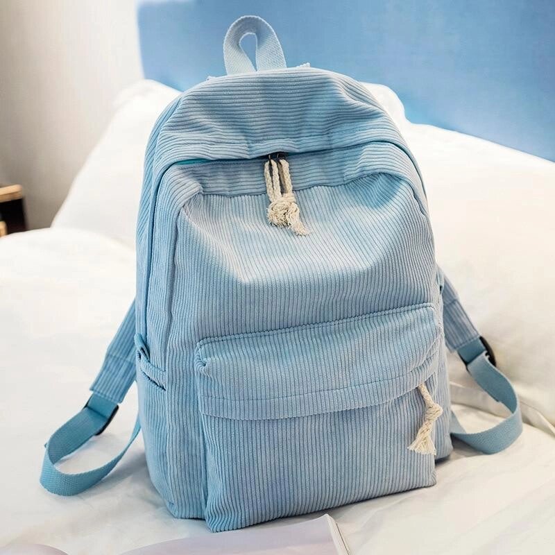 Жіночий блакитний вельветовий рюкзак код 3-395 від компанії Shock km ua - фото 1