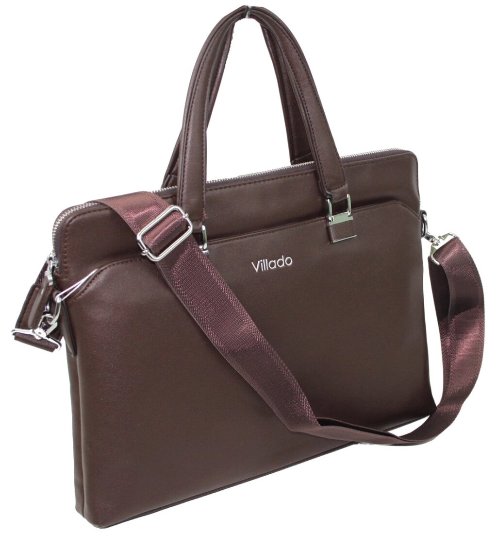 Жіночий діловий портфель з екошкіри Villado коричневий від компанії Shock km ua - фото 1