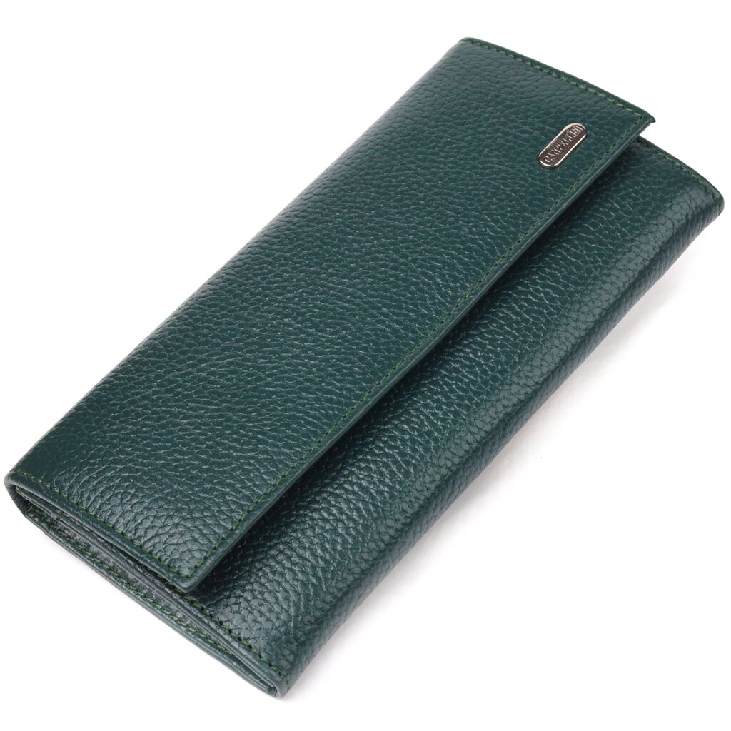 Жіночий практичний гаманець із натуральної зернистої шкіри CANPELLINI 21628 Зелений від компанії Shock km ua - фото 1