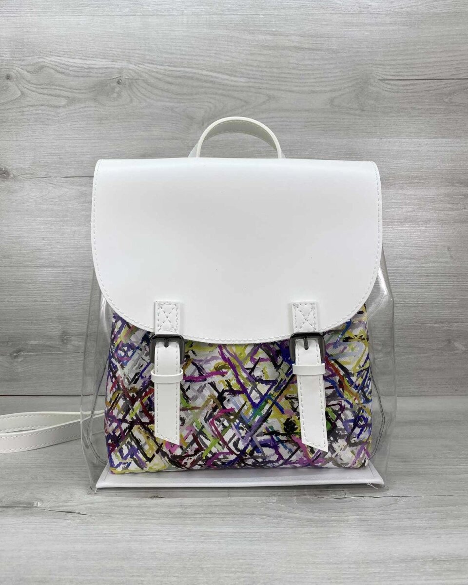 Жіночий рюкзак 45510 білий з косметичкою абстракція від компанії Shock km ua - фото 1