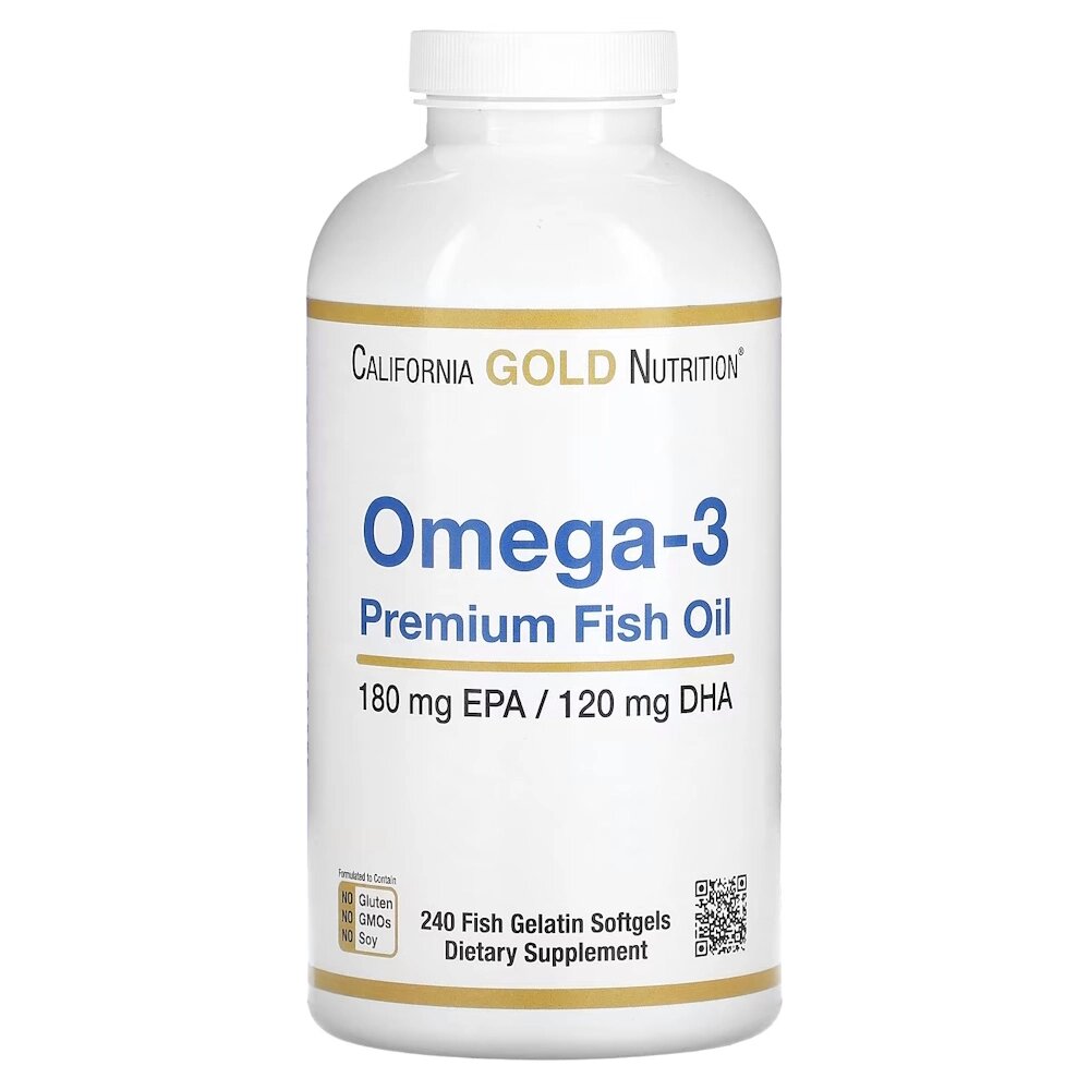 Жирні кислоти California Gold Nutrition Omega 3 Premium Fish Oil, 240 рибних капсул від компанії Shock km ua - фото 1