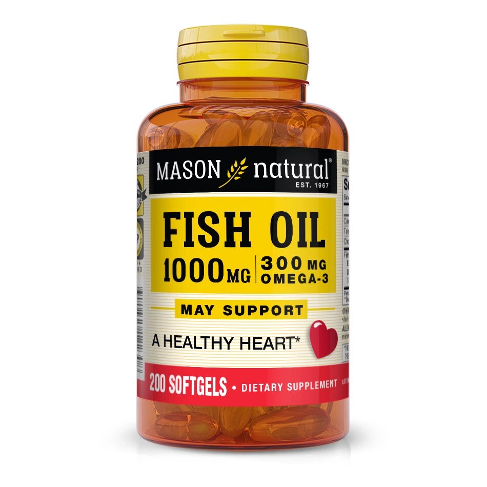 Жирні кислоти Mason Natural Fish Oil 1000 mg Omega 300 mg, 200 капсул від компанії Shock km ua - фото 1