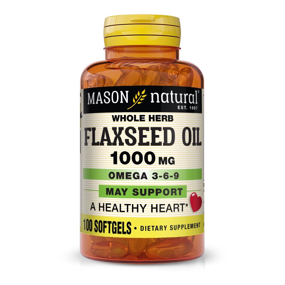 Жирні кислоти Mason Natural Flax Seed Oil 1000 mg Omega 3-6-9, 100 капсул від компанії Shock km ua - фото 1
