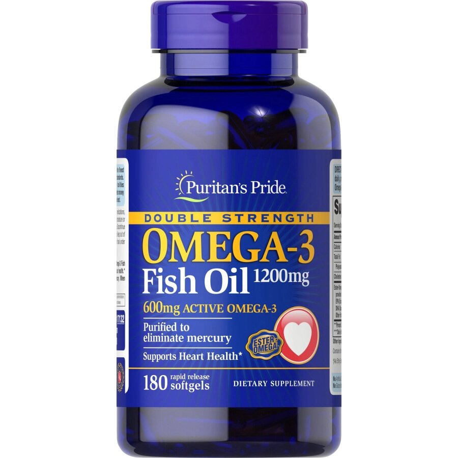 Жирні кислоти Puritan's Pride Double Strength Omega-3 Fish Oil 1200 mg, 180 капсул від компанії Shock km ua - фото 1