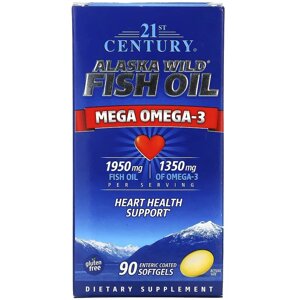 Жирні кислоти 21st Century Alaska Wild Fish Oil Mega Omega-3, 90 капсул