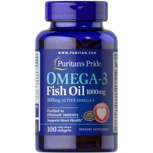 Жирні кислоти Puritan's Pride Omega 3 Fish Oil 1000 mg, 100 капсул
