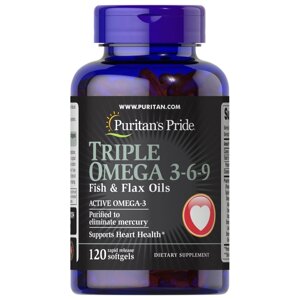 Жирні кислоти Puritan's Pride Triple Omega 3-6-9 Fish, Flax Oils, 120 капсул