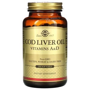 Жирні кислоти Solgar Cod Liver Oil Vitamin A D, 250 капсул
