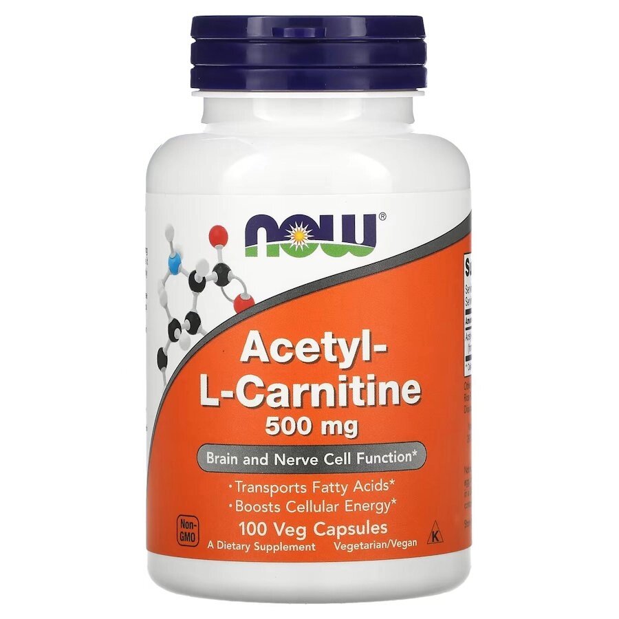 Жироспалювач NOW Acetyl-L-Carnitine 500 mg, 100 вегакапсул від компанії Shock km ua - фото 1
