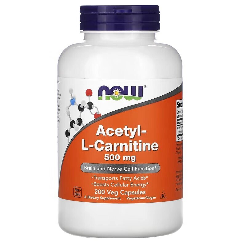 Жироспалювач NOW Acetyl-L-Carnitine 500 mg, 200 вегакапсул від компанії Shock km ua - фото 1