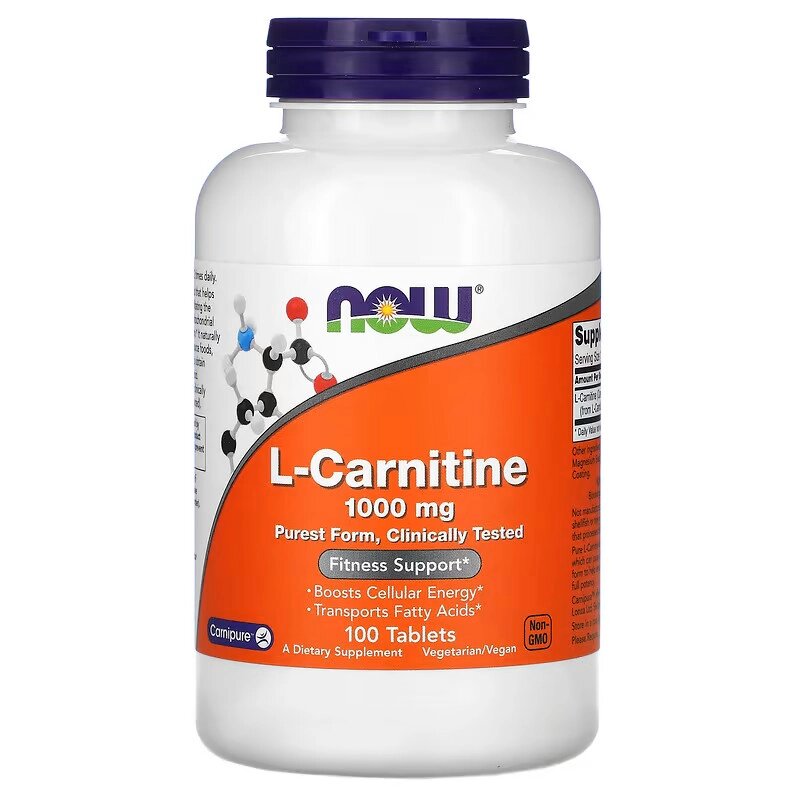 Жироспалювач NOW L-Carnitine 1000 mg, 100 таблеток від компанії Shock km ua - фото 1