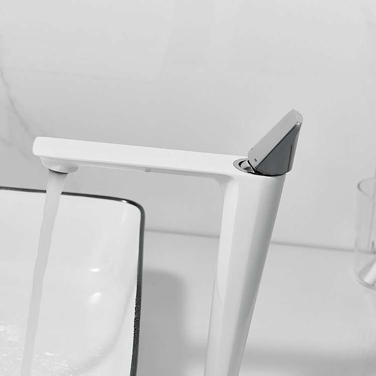 Змішувач для раковини одноричажний, сучасний кран у ванну кімнату WanFan Білий-хром, Латунь від компанії Shock km ua - фото 1