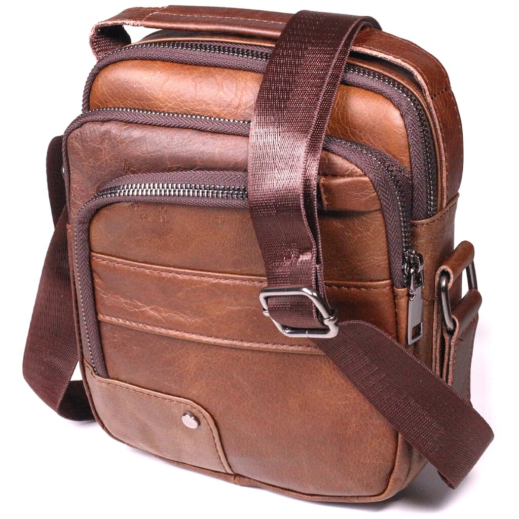 Зручна чоловіча сумка через плече з натуральної шкіри Vintage 21480 Світло-коричневий від компанії Shock km ua - фото 1