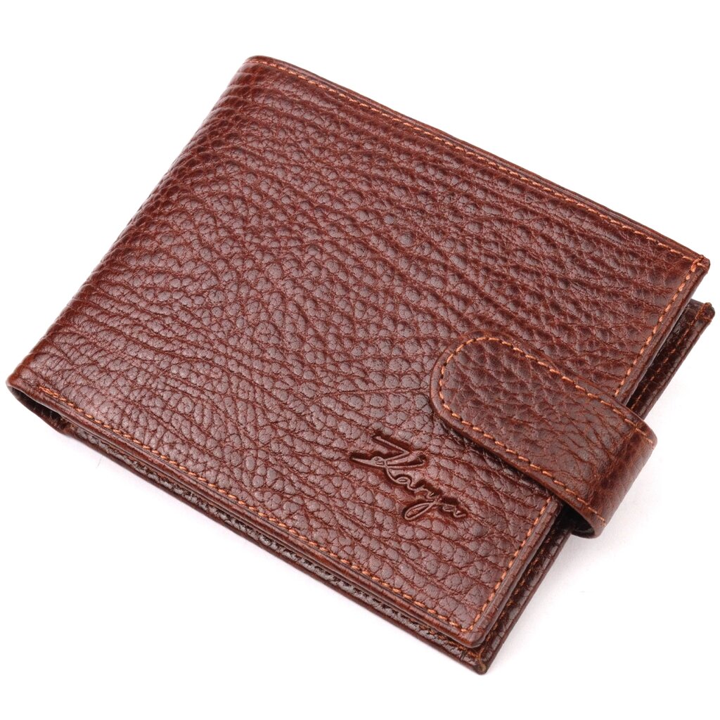 Зручний чоловічий гаманець з хлястиком із натуральної шкіри KARYA 21088 Світло-коричневий від компанії Shock km ua - фото 1